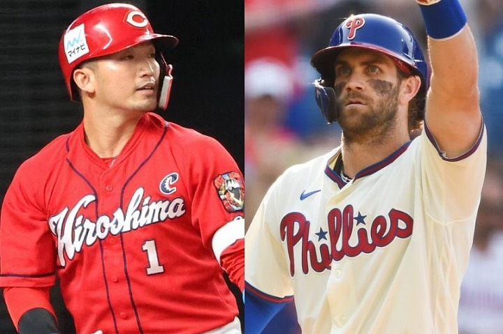 MLBでも指折りのカリスマを誇るハーパー（右）。鈴木（左）とのコンビが実現すれば、興味深いものとなるが……。(C)Getty Images