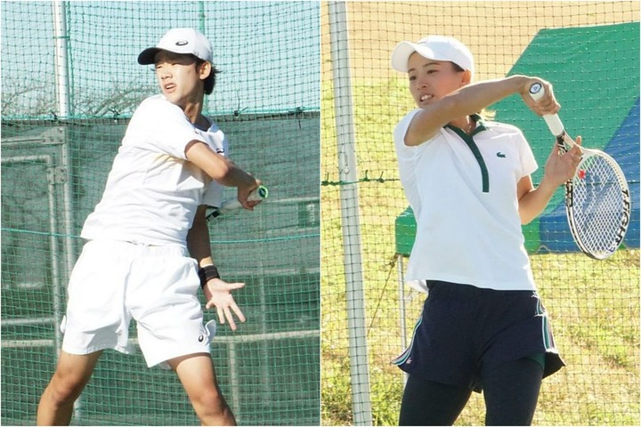 ナツカンの男子シングルスを制した高畑里玖（左）と女子シングルスを制した山崎郁美（右）。写真提供：関東学生テニス連盟