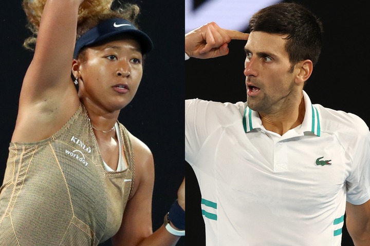 全豪オープン２連覇を狙う大坂（左）。ジョコビッチ（右）の入国騒動に何を想うのか。(C)Getty Images