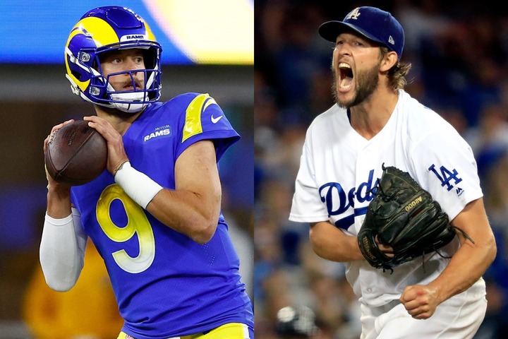 カーショウ(右)とスタッフォード(左)。MLBとNFLで活躍している両者の、驚きの関係とは？(C)Getty Images