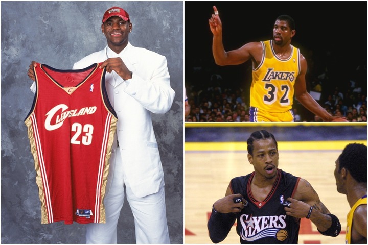 NBAの歴代ドラフト１位指名には、現役のレブロン(左)を筆頭に、名だたるスーパースターが名を連ねている。(C)Getty Images